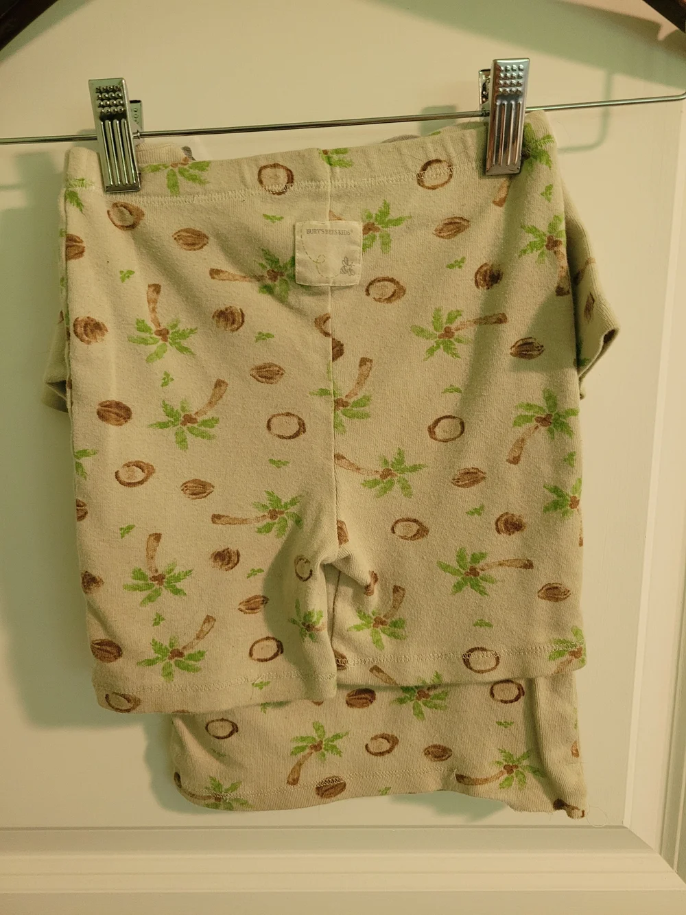 Beige Short Sleeve Tee and Shorts with Coconut & Palm Print Pajama Set